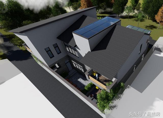 17.9m×12.2m二層新中式別墅設(shè)計圖，帶樓梯天井+4大露臺，造價48萬。