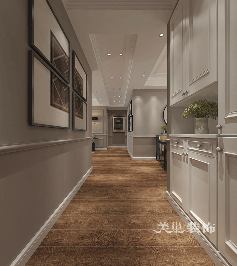 130平三室兩廳混搭風格裝修，以美式為主基調(diào)，營造出一種懷舊、浪漫的感覺