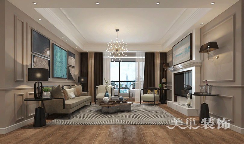 130平三室兩廳混搭風格裝修，以美式為主基調(diào)，營造出一種懷舊、浪漫的感覺