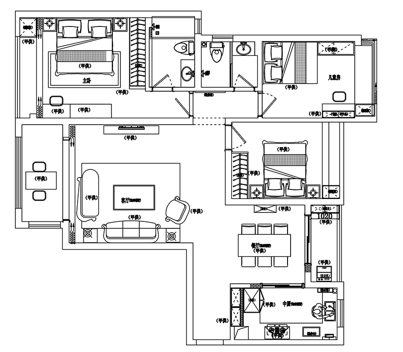 130平三室兩廳混搭風格裝修，以美式為主基調(diào)，營造出一種懷舊、浪漫的感覺