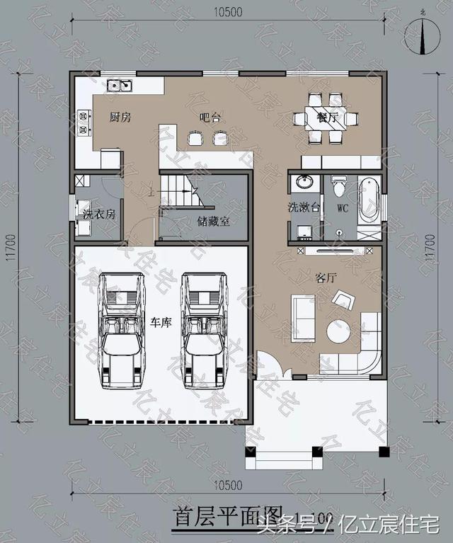 10.5米X11.7米二層精美美式田園風格別墅設(shè)計圖，享受悠閑、舒暢、自然的田園生活情趣
