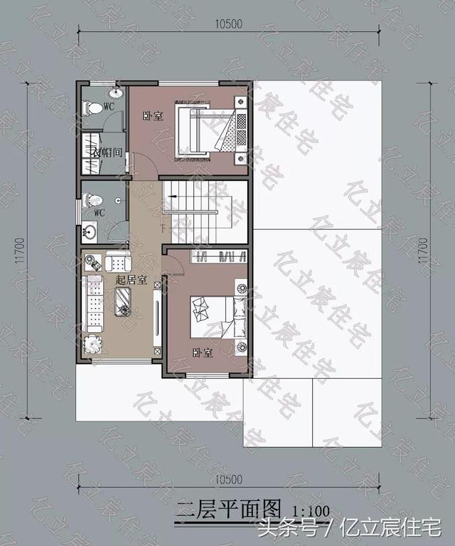 10.5米X11.7米二層精美美式田園風格別墅設(shè)計圖，享受悠閑、舒暢、自然的田園生活情趣