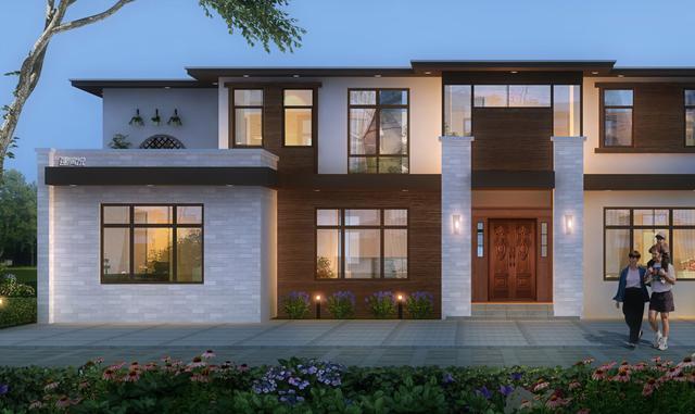 二層現(xiàn)代別墅設(shè)計圖，多臥室?guī)杜_，外觀時尚，建一棟絕對能在村里賺足了面子。