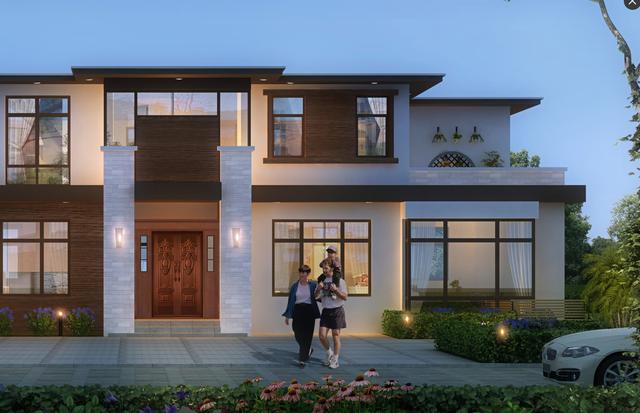 二層現(xiàn)代別墅設(shè)計圖，多臥室?guī)杜_，外觀時尚，建一棟絕對能在村里賺足了面子。