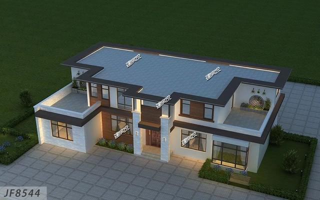 二層現(xiàn)代別墅設(shè)計圖，多臥室?guī)杜_，外觀時尚，建一棟絕對能在村里賺足了面子。