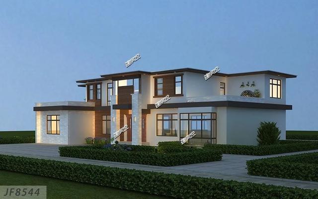 二層現(xiàn)代別墅設(shè)計圖，多臥室?guī)杜_，外觀時尚，建一棟絕對能在村里賺足了面子。