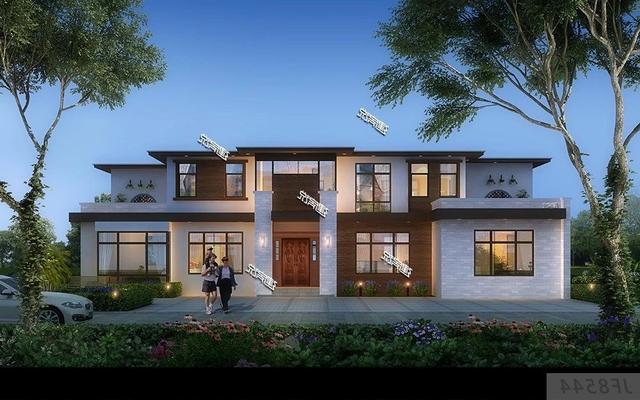 二層現(xiàn)代別墅設(shè)計圖，多臥室?guī)杜_，外觀時尚，建一棟絕對能在村里賺足了面子。