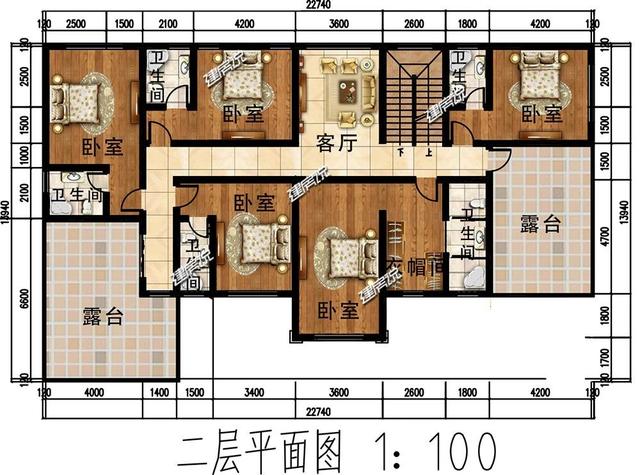 二層現(xiàn)代別墅設(shè)計圖，多臥室?guī)杜_，外觀時尚，建一棟絕對能在村里賺足了面子。