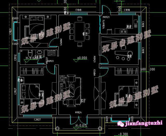 13x11米一層農(nóng)村別墅設(shè)計圖，帶有功能設(shè)計布局方案，適合自己的才是最好的戶型！
