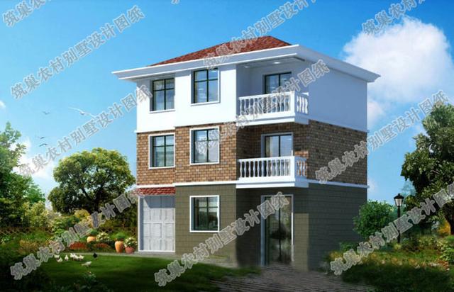 占地100平米的三層別墅設(shè)計(jì)圖，帶車庫，簡(jiǎn)單實(shí)用，造價(jià)25萬，特別適合農(nóng)村建設(shè)。