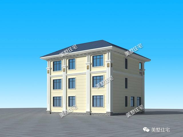 占地約175平米的三層別墅設(shè)計圖，戶型方正，外觀清新簡潔，布局實用