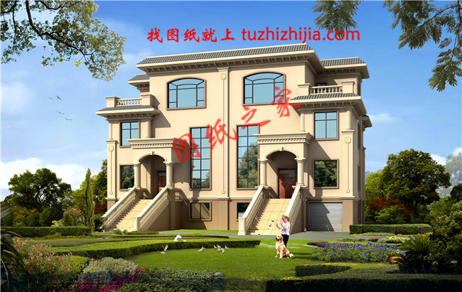 農(nóng)村兄弟雙拼三層小別墅設(shè)計圖紙，帶地下室，帶地下車庫