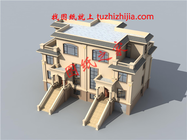 農(nóng)村兄弟雙拼三層小別墅設(shè)計圖紙，帶地下室，帶地下車庫