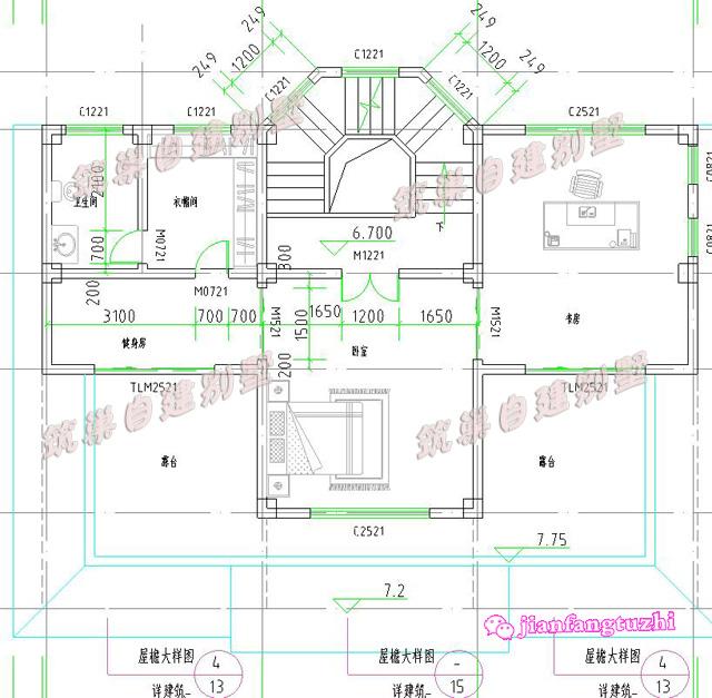 17×9米新型農(nóng)村別墅設(shè)計(jì)圖，帶獨(dú)立車庫+半旋轉(zhuǎn)樓梯+堂屋