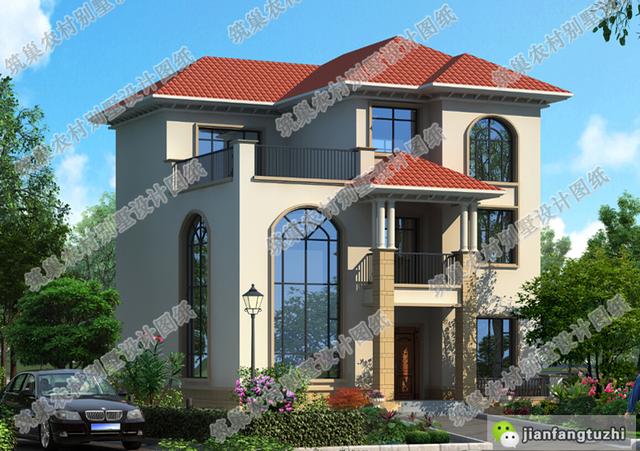 11×12米農(nóng)村三層歐式自建房，帶挑空客廳+露臺，造價(jià)40萬以內(nèi)。