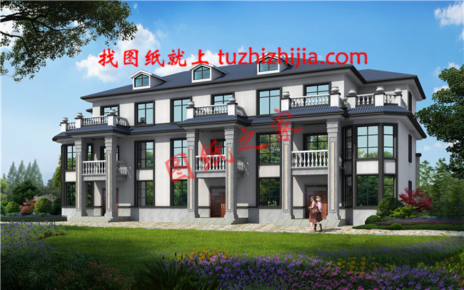 新農(nóng)村三拼別墅三戶連體別墅設(shè)計(jì)圖，設(shè)計(jì)新穎美觀