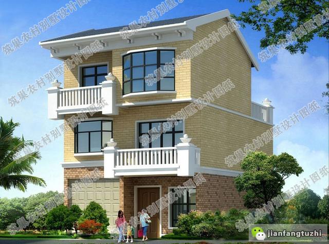 占地80平的三層小戶型別墅設(shè)計(jì)圖，帶車庫+前后帶露臺，功能齊全，造價(jià)20萬