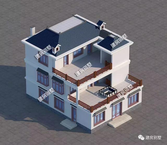 11.6×15.1米三層新中式別墅設(shè)計(jì)圖，很具有特色，在老家建一棟很亮眼