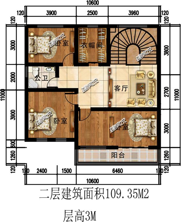 130平二層別墅設(shè)計圖，帶旋轉(zhuǎn)樓梯+車庫，真實用！