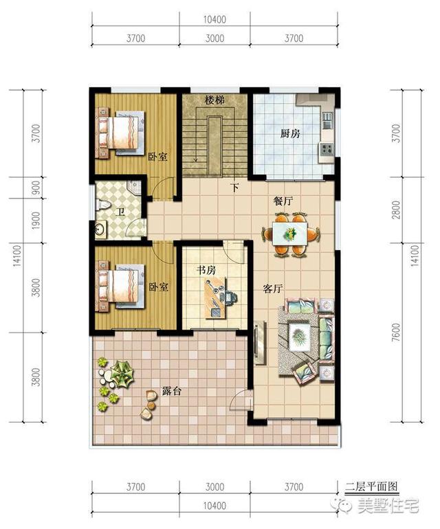 10X14米農(nóng)村二層平頂別墅設(shè)計圖，簡約大方，3室4廳，布局實用造價低。