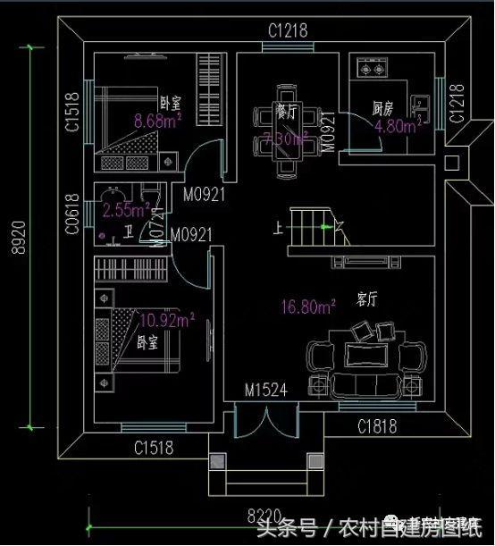 8X8米二層農(nóng)村別墅設(shè)計(jì)圖，戶型方正，精美大氣，造價(jià)經(jīng)濟(jì)實(shí)惠