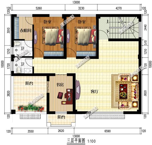 13x10米三層半農(nóng)村別墅設(shè)計(jì)圖，精致漂亮，新中式+美式混搭外型，坦然接受鄰居的遠(yuǎn)觀羨慕！