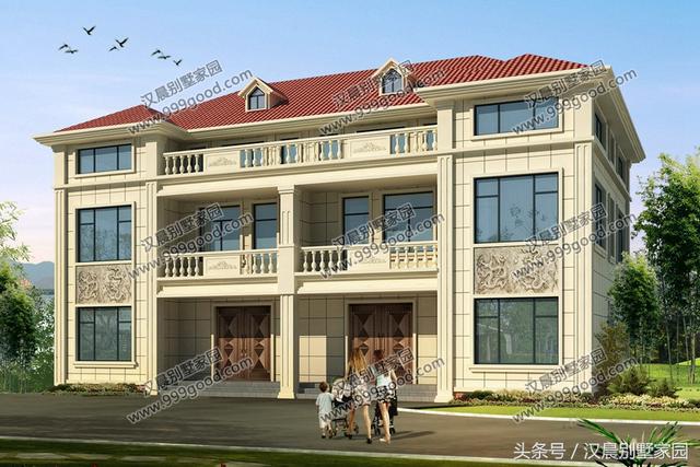 18X12.6米三層兄弟雙拼別墅設(shè)計圖，帶閣樓，經(jīng)典低調(diào)，兄弟同堂不分家