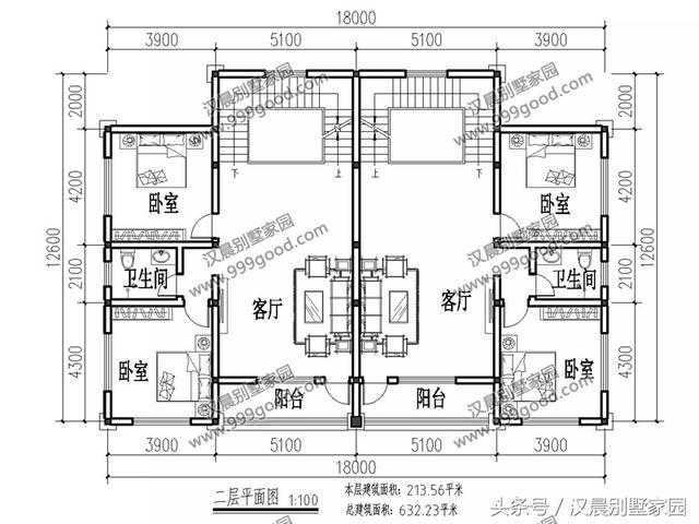 18X12.6米三層兄弟雙拼別墅設(shè)計圖，帶閣樓，經(jīng)典低調(diào)，兄弟同堂不分家