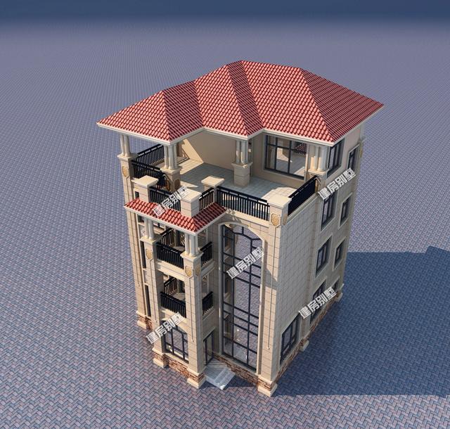 四層別墅設(shè)計圖，大型落地窗搭配超大露臺涼亭！外觀看上去相當(dāng)豪氣！