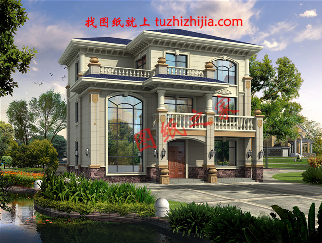 兩層半30萬農(nóng)村自建房別墅設(shè)計圖紙，客廳挑空，帶大露臺