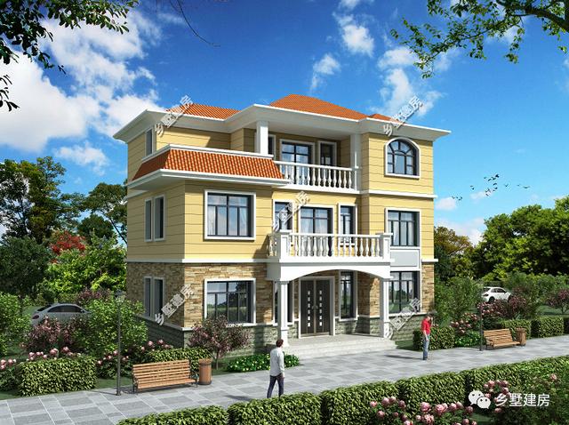 三層別墅設(shè)計(jì)圖，坡屋頂和平屋頂?shù)慕Y(jié)合，這樣的屋頂跟豐收季更配哦