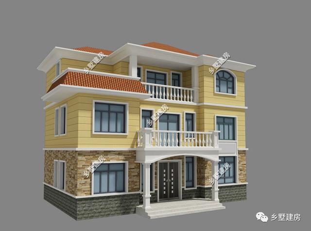 三層別墅設(shè)計(jì)圖，坡屋頂和平屋頂?shù)慕Y(jié)合，這樣的屋頂跟豐收季更配哦