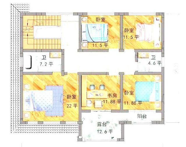 120平米的二層別墅設(shè)計(jì)圖，六室三廳帶閣樓很實(shí)用