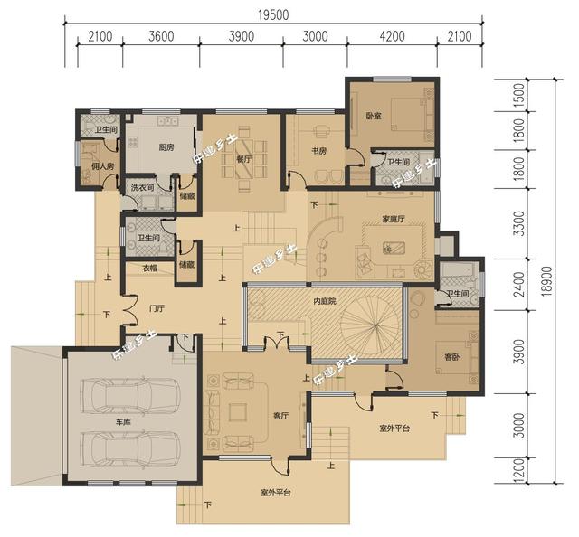 美式別墅設(shè)計(jì)圖，造型舒展，層次豐富。