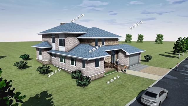 美式別墅設(shè)計(jì)圖，造型舒展，層次豐富。