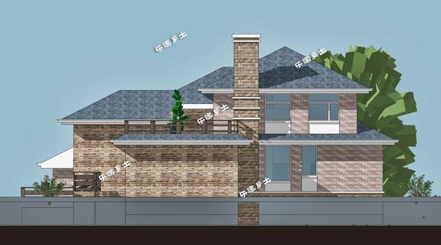 美式別墅設(shè)計(jì)圖，造型舒展，層次豐富。