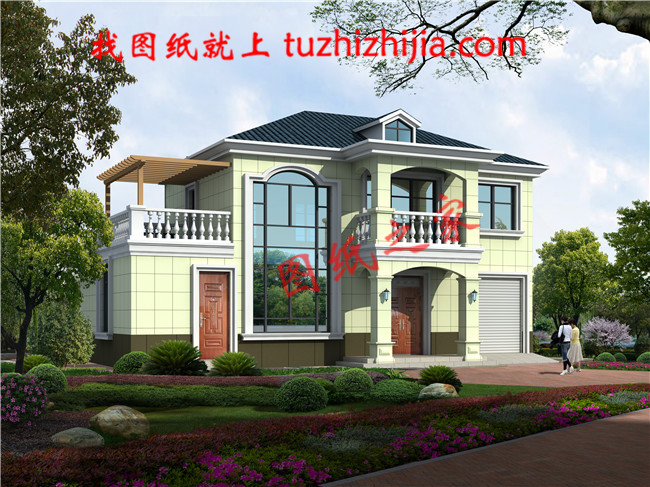 農(nóng)村二層樓簡單大氣的樓房設計圖紙，帶車庫，帶露臺