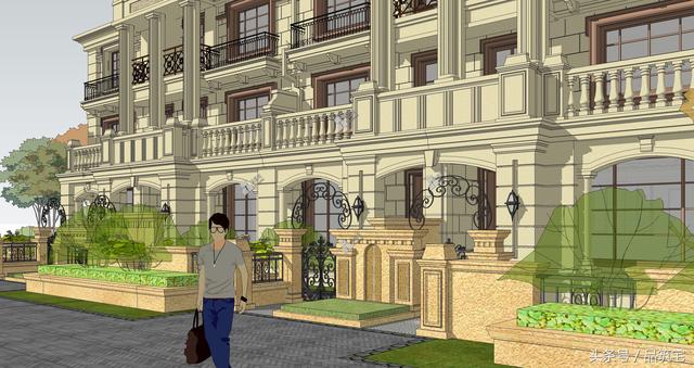 四聯(lián)排法式別墅設(shè)計(jì)圖，花園+庭院，整體造型大氣恢弘