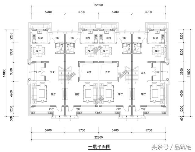 四聯(lián)排法式別墅設(shè)計(jì)圖，花園+庭院，整體造型大氣恢弘