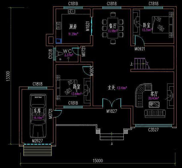 帶車庫的農(nóng)村自建別墅設(shè)計圖，簡單大方，外觀耐看