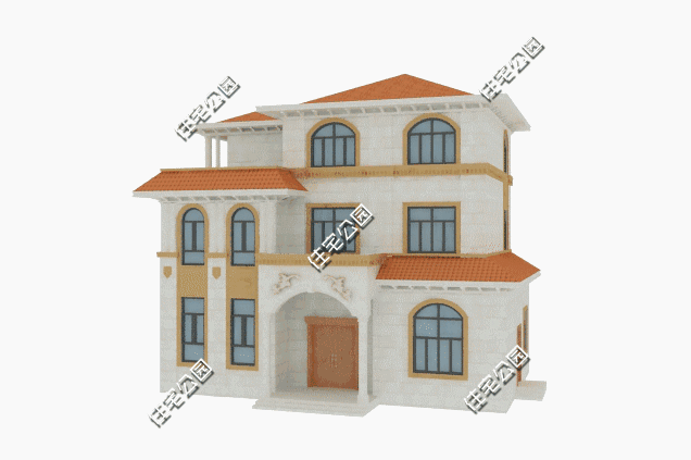 三層歐式農村別墅設計圖，外觀華美，帶大露臺，雙入戶門的設計實用方便