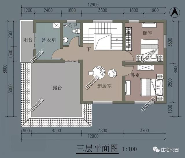 三層歐式農村別墅設計圖，外觀華美，帶大露臺，雙入戶門的設計實用方便