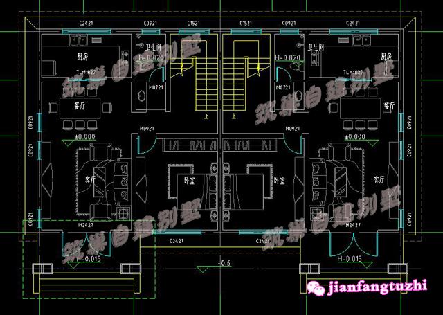 二層雙拼別墅設計高清效果圖全套施工圖紙，四間臥室，帶露臺和陽臺