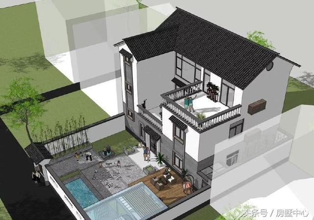 三層中式園林風(fēng)格別墅設(shè)計(jì)圖，涼亭池塘應(yīng)有盡有，一家人其樂融融