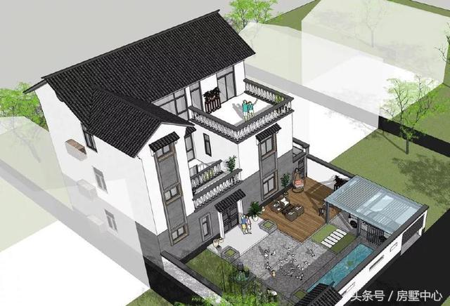 三層中式園林風(fēng)格別墅設(shè)計(jì)圖，涼亭池塘應(yīng)有盡有，一家人其樂融融