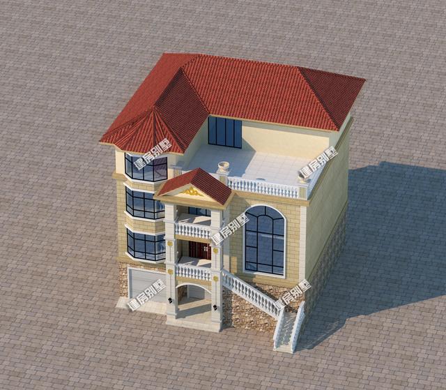 13x13.2米帶架空層四層別墅設(shè)計(jì)圖，客廳挑空，十分大氣