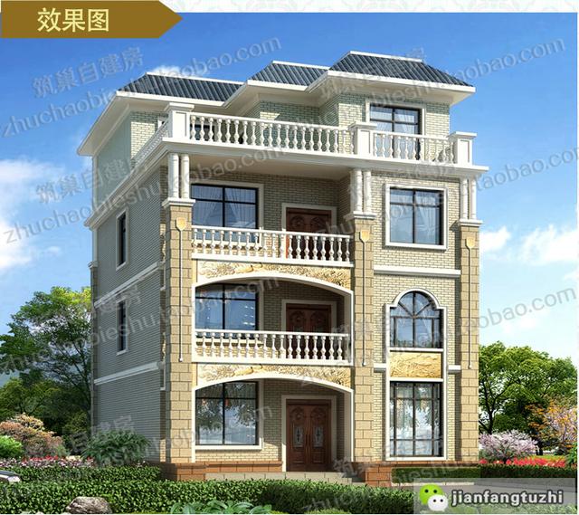 四層帶露臺(tái)花園+套房農(nóng)村自建房設(shè)計(jì)施工效果圖，戶(hù)型十分大氣