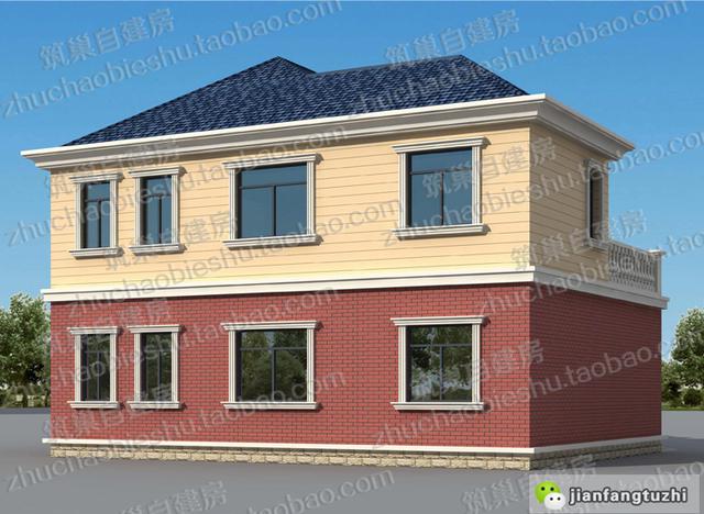 農(nóng)村二層磚混結(jié)構(gòu)自建房設(shè)計施工效果圖，帶車庫露臺陽臺4臥室