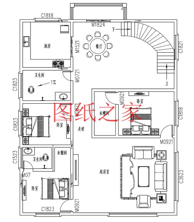 農(nóng)村四層別墅設(shè)計(jì)圖，層數(shù)多，空間大，適合人口多的家庭
