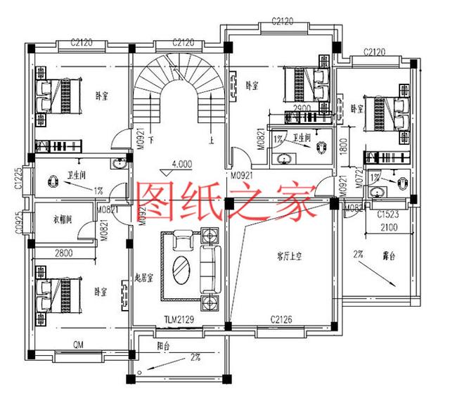 農(nóng)村四層別墅設(shè)計(jì)圖，層數(shù)多，空間大，適合人口多的家庭